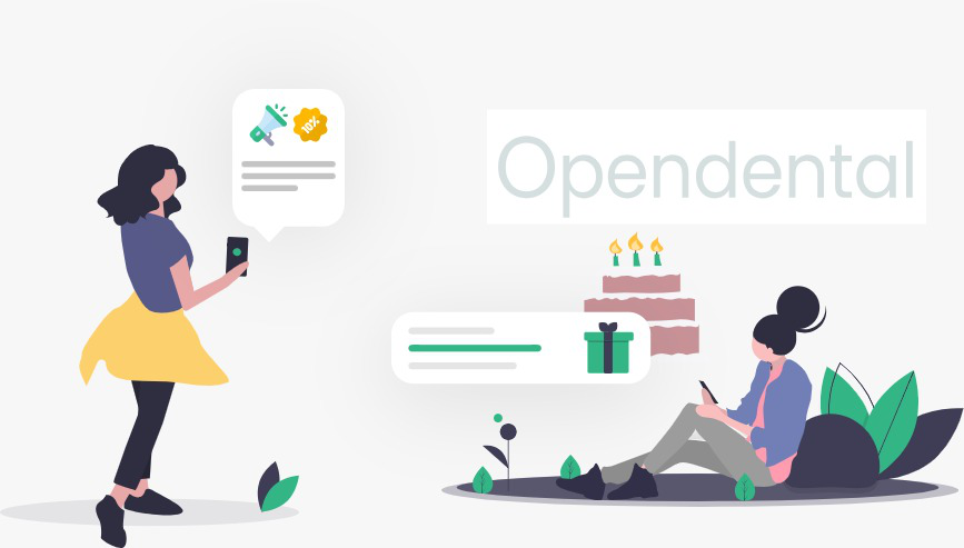 Patients receiving greetings, and re-call reminders or promotional, and urgent messages to all patients using the mass texting feature on the Opendental family file.