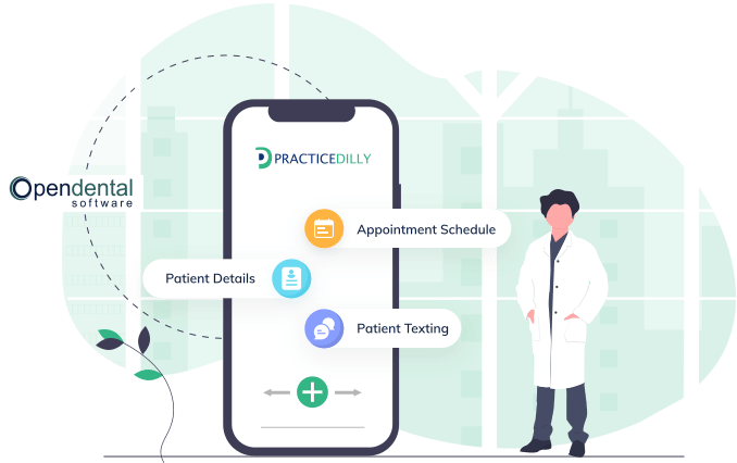 PracticeDilly's all-in-one dental mobile app displaying Dentrix schedules, messages of your patients and also lets you manage it.